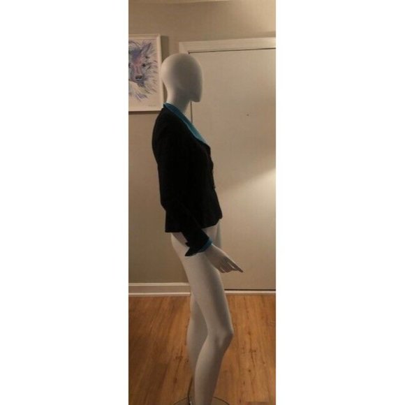 VINTAGE STUNNING CHRISTIAN DIOR BLACK & BLUE BLAZER SILK TRIM FRONT US SIZE 4P - Picture 7 of 11